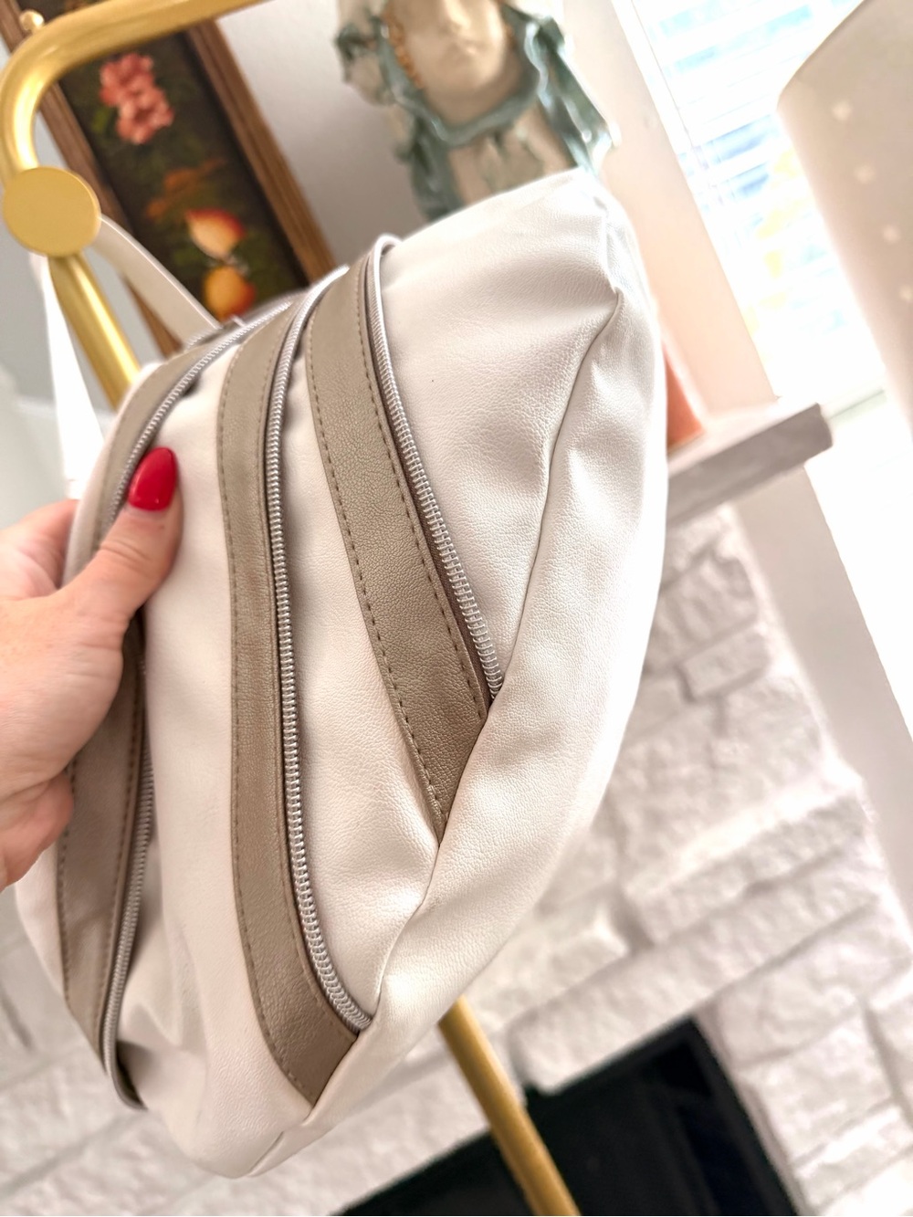 White Taupe Zipper Rose Hobo Shoulder Bag Y2K Statement Purse - Picture 5 of 8